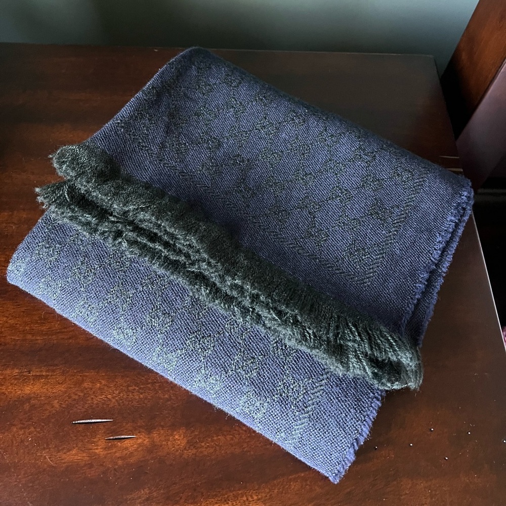 Gucci Blue Green Wool Long Scarf